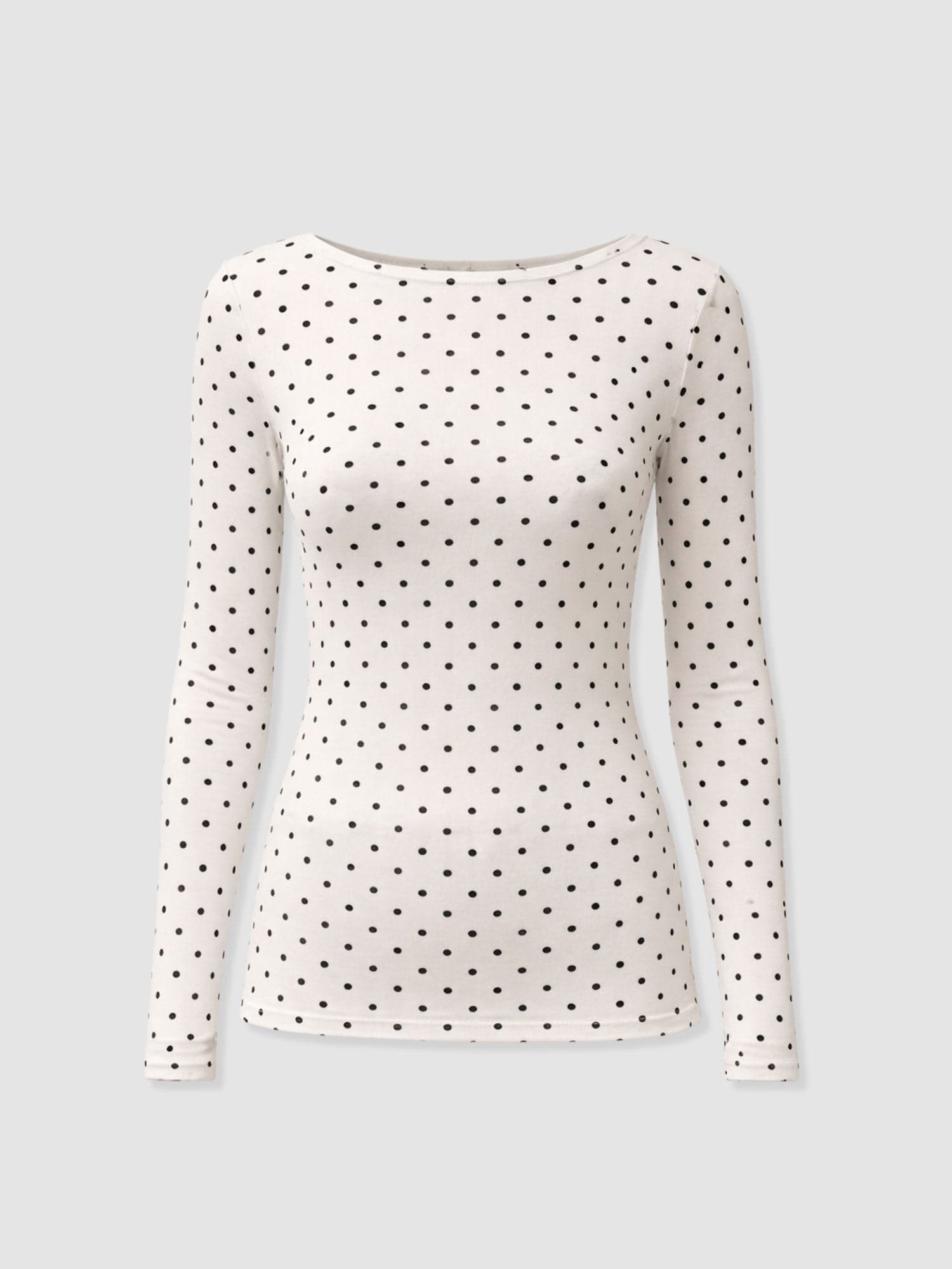 Austen Boat Neck Long Sleeve Tee - Cream Polka Dot - Women's T-shirts | Saint + Sofia® USA